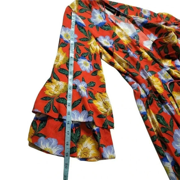 The Fifth Label orange Floral print long Wrap Dress Size M bell sleeves women's - Picture 5 of 11